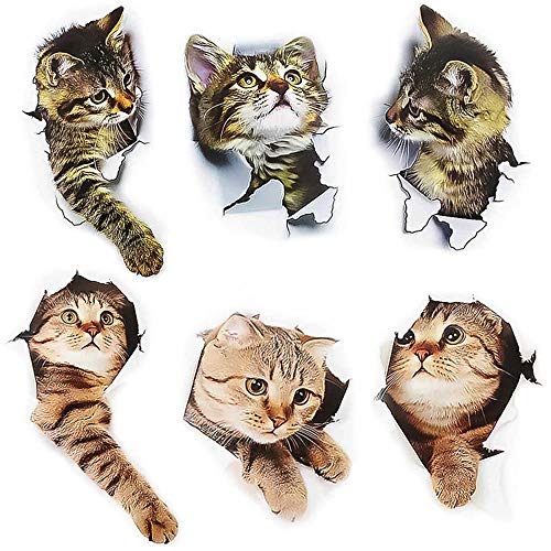 Rayong 6 piezas Pegatina de Gato 3d Pegatinas Gatos 3D Pegatinas de Pared Vívidas Decoraciones Murales (gato), Vinilo Gatos para Sala De Estar Dormitorio