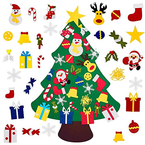 Árbol de Navidad de Fieltro, DIY Árbol De Navidad En Fieltro para Niños, Árbol de Navidad de Fieltro con Ornamentos Desmontables, para Decoración de la Pared de la Puerta del hogar, 31 Piezas
