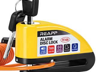REAPP Candado Moto Disco con Alarma 110 DB, Antirrobo Moto Freno 7mm con Accesorios 1.5m Cable Recordatorio y Candado Bolsa, Pinza Moto Antirrobo para Motocicletas Bicicleta