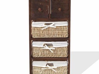 Rebecca Mobili Armario Rústico, Mueble Baño con 2 Cajones, 3 Cestas, Madera Mimbre, Marrón, Estilo Country, Entrada baño- Medidas: 80 x 40 x 27 cm (AxANxF) - Art. RE4059