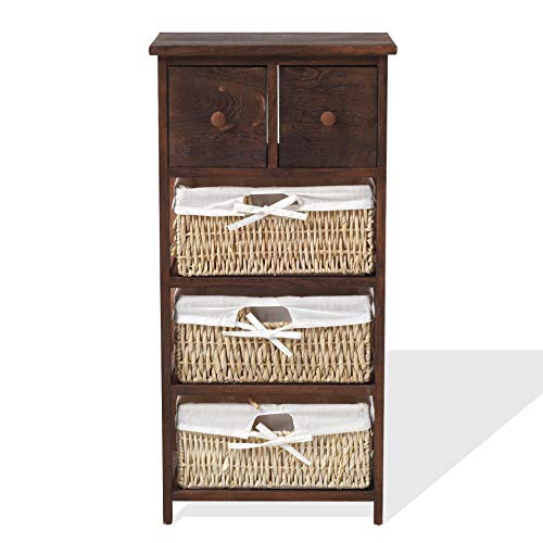 Rebecca Mobili Armario Rústico, Mueble Baño con 2 Cajones, 3 Cestas, Madera Mimbre, Marrón, Estilo Country, Entrada baño- Medidas: 80 x 40 x 27 cm (AxANxF) - Art. RE4059
