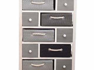 Rebecca Mobili Cómoda, Mueble con 5 cajones, Blanco Gris, Madera de Paulownia y Mimbre, Entrada baño, hogar contemporáneo, Dormitorio- Medidas: 83 x 56 x 27 cm (AxANxF) - Art. RE4324