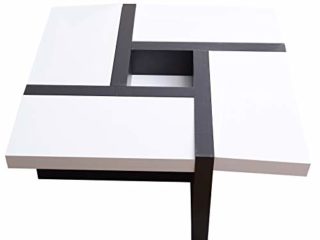 Rebecca Mobili Mesa de Centro Blanca Negra, Muebles para Sala de Estar Modernos- Medidas: 35 x 80 x 80 cm (AxANxF) - Art. RE4010