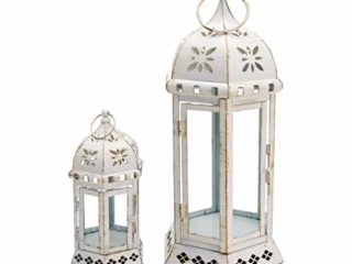 Rebecca Mobili Set 2 Portavelas, Farolillos Decorativos, Metal PVC, Estilo Vintage, para Velas Flores, Interior Exterior - Medidas: 35 x 17,5 x 15,5 cm (A x AN x FON) - Art. RE6552