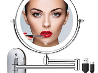 Recargable Espejo Maquillaje con Luz Aumento 1X / 10X, 8 Pulgad Baño de Pared Espejo Maquillaje con Regulable 3 Color Luces, Doble Cara Espejo Baño con 360 Rotación para Baño, Hotel (Plata)