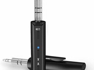 Receptor Bluetooth 5.0 Jack 3.5mm, AGPTEK Adaptador de Audio Inalámbrico con Micrófono, Soporte Llamada Manos Libres y Dos Dispositivos Conectados, Negro