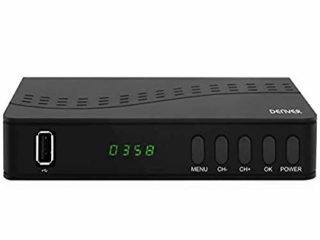 Receptor TDT Denver DTB-140. Decodificador digital terrestre DVB-T2. Alta definición. Mando a distancia. Conexiones: HMDI, USB, euroconector, coaxial, RF.