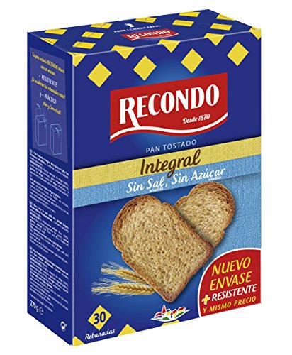Recondo - Pan Tostado 30 Rebanadas Integral Muy Bajo En Sal Y Sin Azúcares Añadidos