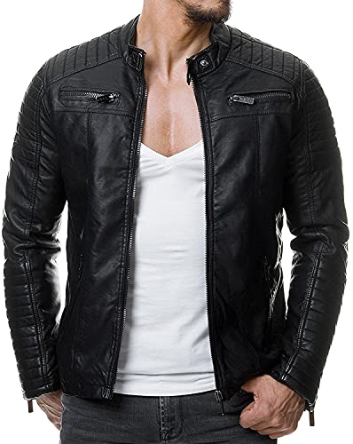 Redbridge Chaqueta de cuero sintético para hombre Cazadora de transición acanalada Negro M