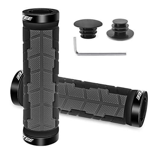 REETEE Puños Bicicleta Montaña Antideslizante Caucho Puños Manillar Bicicleta, Aluminio Doble Bloqueo de 22mm Mango para Bicicleta Puños MTB Ergonomicos para Bici Plegable, BMX,Scooter Puños (Gray)