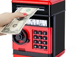 Refasy Kids ATM Caja Fuerte electrónica para Monedas para niños, Rojo