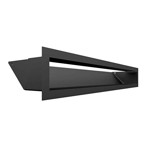 Rejilla de ventilación KRATKI AIR | Rejilla de aire caliente 9 x 60 cm | Negro | Rejilla de escape para ventilación de chimeneas | Entrada de aire en un ángulo de 45 grados