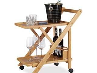 Relaxdays 10022164 Carrito Camarera Plegable con Ruedas, Madera, Marrón, 70 x 40.5 x 65 cm