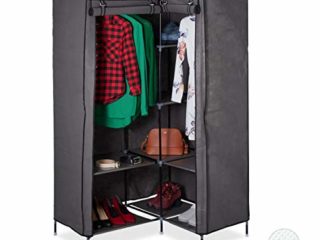 Relaxdays Armario Esquina Tela, Ropero Esquinero, Rinconero, Vestidor, 2 Barras, 1 Ud, Acero, 169x100x83 cm, Antracita