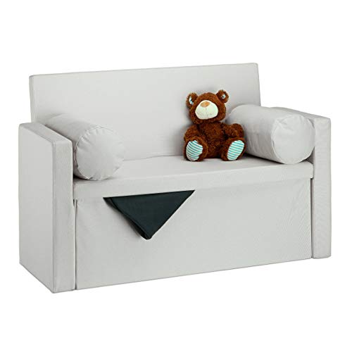 Relaxdays Baúl Almacenamiento Plegable con Respaldo, Lino, Crema, 75 x 115 x 47 cm