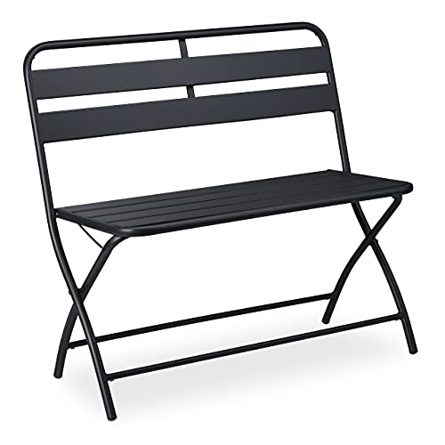 Relaxdays Banco Plegable, resiste Intemperie, 2 plazas, jardín, balcón, Asiento Exterior 96x92,5x14 cm, Gris, Antracita