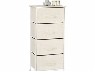 Relaxdays Cajonera Multiusos con 4 Cajones, Metal-Tela, Beige, 105 x 45 x 30 cm