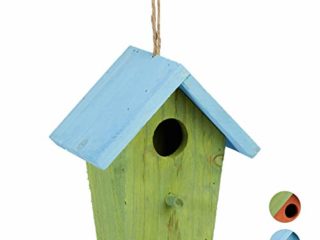Relaxdays Casita para pájaros, Comedero Colgante de Aves, Adorno de jardín, Madera, 1 Ud, 16x15x8 cm, Verde