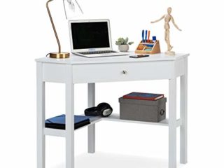 Relaxdays Escritorio, Mesa Esquinera Rinconera, Estudio, Despacho, Oficina, DM, 1 Ud, 76 x 107 x 72 cm, Blanco