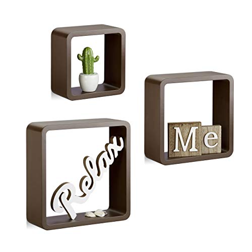 Relaxdays Estantes de Pared en Forma de Cubo, Madera MDF, Marrón, 10x30x30 cm, 3 Unidades