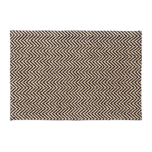 Relaxdays Felpudo con Estampado de Zigzag, Yute, Negro y Beige, 60 x 40 cm