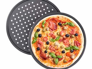 Relaxdays Juego de 2 Bandejas Pizza Horno Redondas, Antiadherentes y Perforadas, Acero al Carbono, Gris, ∅ 32 cm