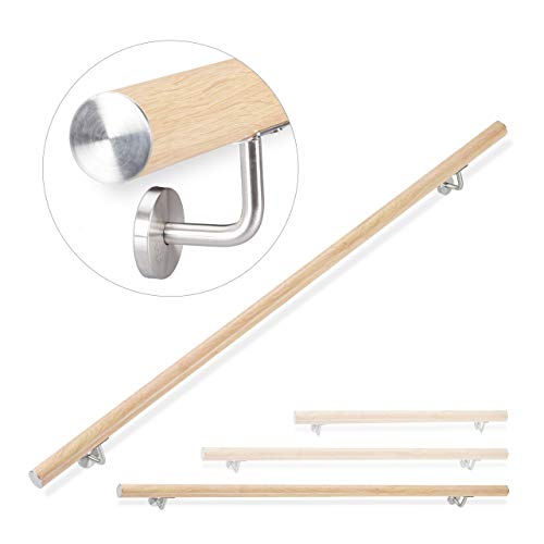 Relaxdays, Marrón, Pasamanos Escalera Redondo para Interior y Exterior Ø 42mm, Aluminio, 200 cm, 2000 mm