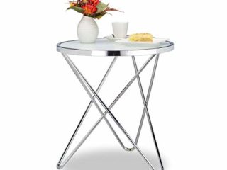 Relaxdays Mesa Auxiliar Mediana, Cristal-Acero, Plateado, 57 X 54 X 54 Cm