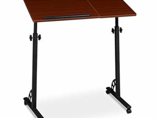 Relaxdays Mesa Ordenador Portátil Grande con Ruedas, Altura Ajustable, DM-Acero, 110x80x50 cm, Marrón Caoba