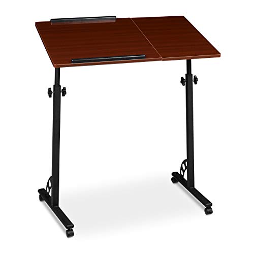 Relaxdays Mesa Ordenador Portátil Grande con Ruedas, Altura Ajustable, DM-Acero, 110x80x50 cm, Marrón Caoba