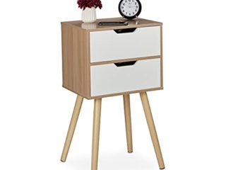 Relaxdays Mesita de Noche 2 Cajones, Mesilla Dormitorio, Mesa Auxiliar, 71,5x40x30, Efecto Madera, Blanco/Marrón Natural, 80% Tablero de Fibra 20%, 1 Pieza