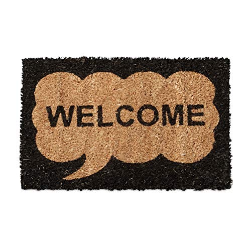 Relaxdays Mini Felpudo Antideslizante para niños con el Texto en inglés Welcome Dentro de un Bocadillo de Texto de 1,5 x 40 x 25 cm