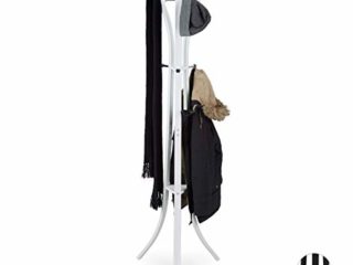 Relaxdays Perchero Pie para Chaquetas y Abrigos, Metal, Blanco, 175 cm