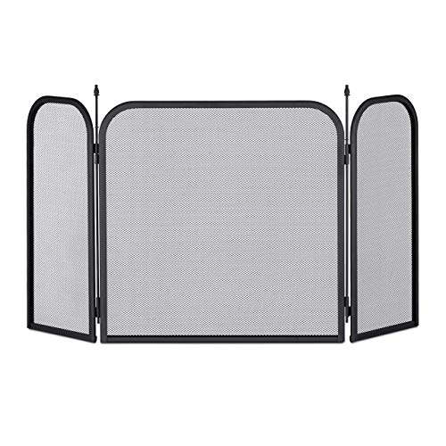 Relaxdays Salvachispas para la Chimenea, Pantalla Triple, Rejilla Plegable, Acero, 52,5 x 97 cm, Negro