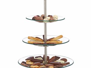 Relaxdays Soporte para Tartas, Cupcakes y Fruta de 3 Pisos, Cristal-acero, Plateado-transparente, 40 x 29,5 cm