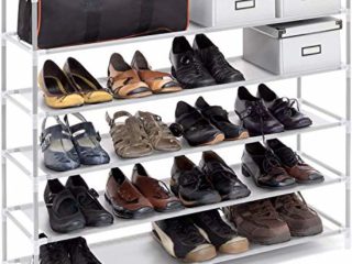 Relaxdays – Zapatero Compuesto de estructuras de Acero, Tela y Conectores de plástico con Medidas 90.5 x 87 x 29.5 cm 5 Pisos hasta 25 Pares de Zapatos, Color Blanco