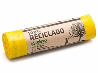 RELEVO 100% Reciclado Bolsas De Basura, Extra Resistentes 30 L, 15 Bolsas, color Amarillo, 15 Unidad