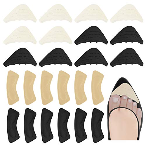 Relleno de Zapatos 24Pcs Almohadilla de Talón Relleno de Zapatos Ajustable Zapatos de Relleno para Zapatos de Talla Grande (Negro&Beige)