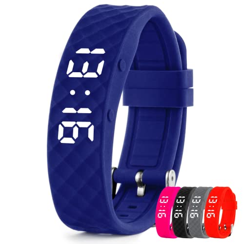 Reloj con recordatorio vibrador (Instrucciones en español): con hasta 10 alarmas personales o recordatorios de píldoras por día (Azul, Grande)