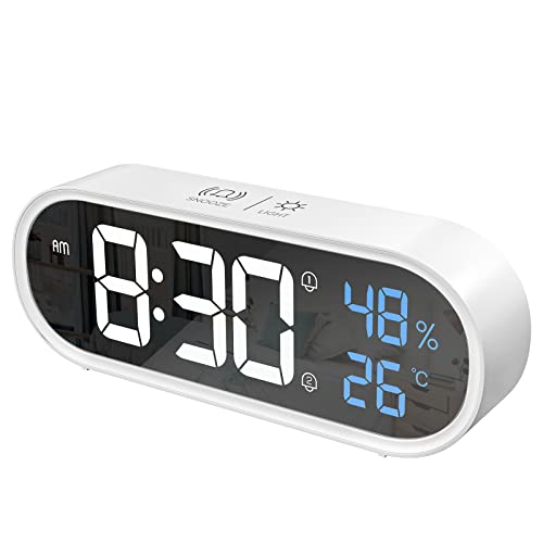 Reloj Despertador Digital con Pantalla LED de Temperatura/Humedad, Alarma Dual Reloj Despertador Digital con 4 Niveles de Brillo, 13 Música, Función Snooze, Puerto de Carga USB