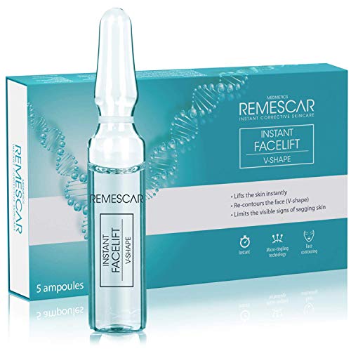 Remescar - Sérum de Estiramiento Facial Instantáneo - Ampollas en Forma de V - Reducción de Arrugas - Contornea la Cara - Aprieta la Piel y Refuerzo de Colágeno - Resultados Instantáneos