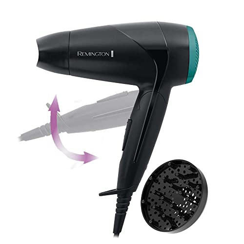 Remington Secador de Pelo Pequeño Compact - Secador de Viaje, Plegable, Concentrador y Difusor Compacto, 2000 W, Negro y Verde - D1500