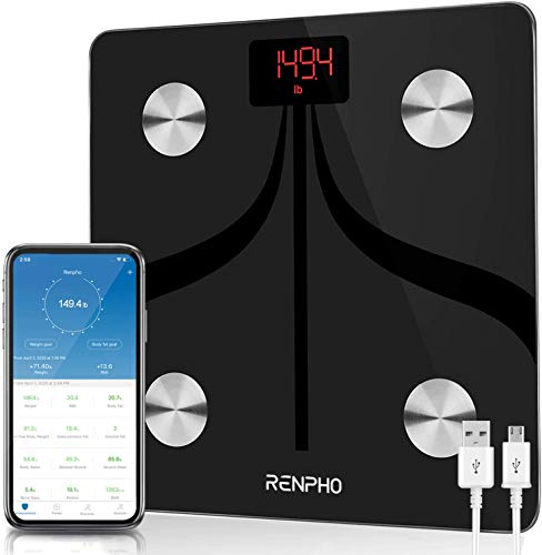 RENPHO Báscula de Grasa Corporal Inteligente Bluetooth Wireless Báscula para Baño Digital con Aplicación Inalámbrica Monitor de Composición Corporal para Peso Muscular, 280 x 280mm, Recargable por USB
