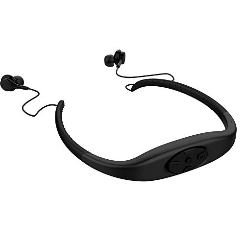 Reproductor de música con auriculares Mp3 a prueba de agua, memoria estéreo de alta fidelidad de 8 gb, radio FM, auriculares Bluetooth para natación, surf, correr, deportes, diseño galardonado (Negro)