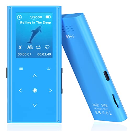 Reproductor MP3 de 64 GB con Bluetooth 5.2, Sonido HiFi Lossless sin Sonido, Reproductor MP3 con Altavoz Integrado, Radio FM, grabación, Lectura de Libros electrónicos, Teclas táctiles