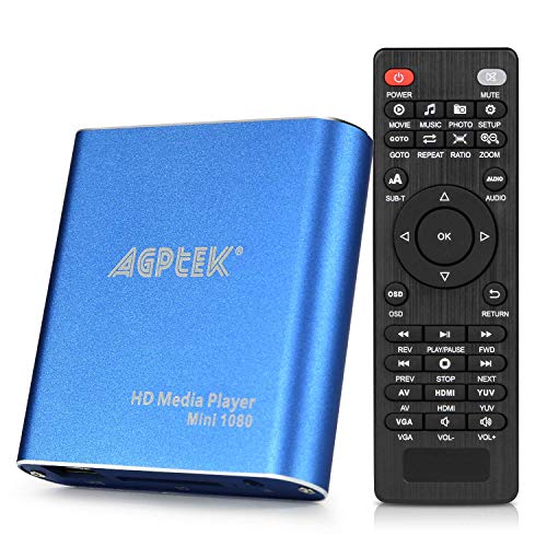 Reproductor Multimedia para TV,AGPTEK Mini Media Player HDMI con Control Remoto Soporta Unidad Flash USB Tarjeta SD/ SDHC Disco Duro Externo de 2TB para MKV / RM/ MP4 / AVI etc (Azul)