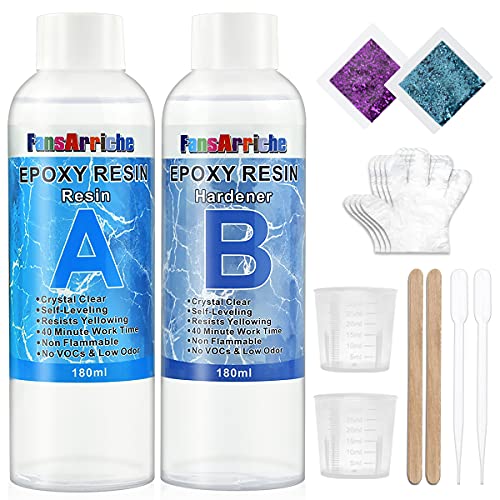Resina epoxi transparente no tóxica 385g/360 ml, 1: 1 relación revestimiento de resina fundida cristalina, para madera, creaciones artísticas, restauración, azulejos de pared, revestimiento de suelo