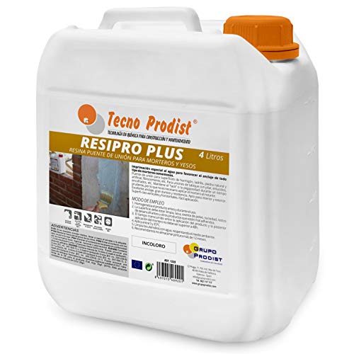RESIPRO PLUS de Tecno Prodist - (4 Litros) Resina puente de unión, adhesivo al agua, gran adherencia entre hormigones, morteros y yesos viejos con nuevos - Ideal para reparación de cornisas
