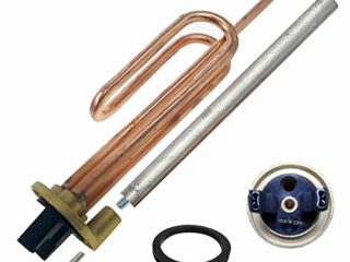 Resistencia curva termo eléctrico flange + Anodo magnesio + junta goma + Tornillo fijación. Kit recambio calentador de agua compatible y valido para Termos Eléctricos de Grandes marcas (1500 W)