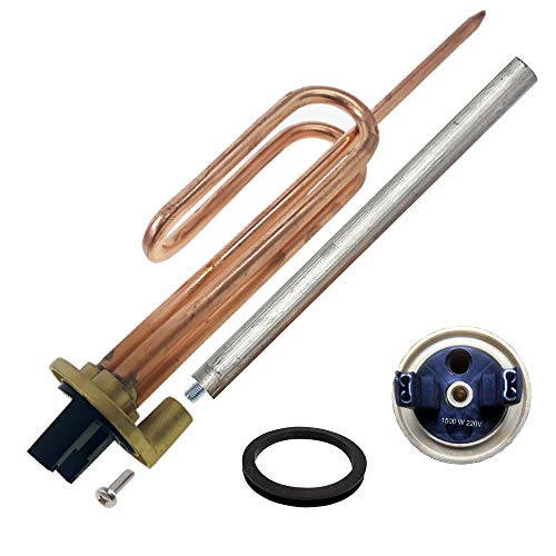 Resistencia curva termo eléctrico flange + Anodo magnesio + junta goma + Tornillo fijación. Kit recambio calentador de agua compatible y valido para Termos Eléctricos de Grandes marcas (1500 W)